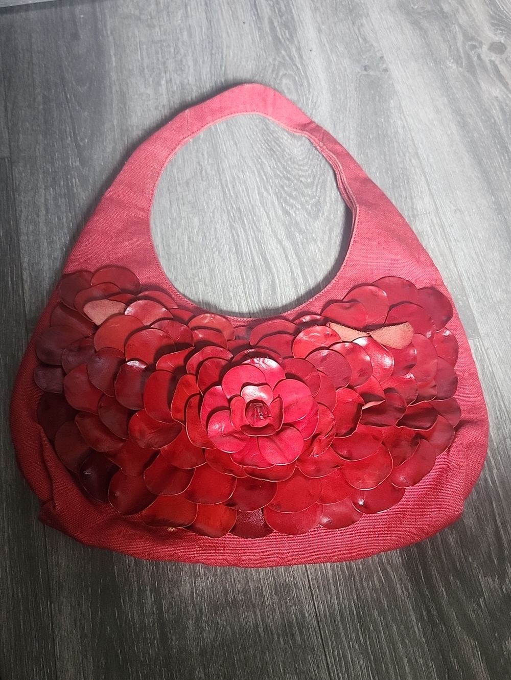 Paolo Masi Red Floral Applique Shoulder Bag
